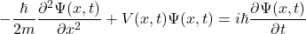 \[-\frac{\hbar}{2m}\frac{\partial^2\Psi(x,t)}{\partial x^2} + V(x,t)\Psi(x,t) = i\hbar\frac{\partial \Psi(x,t)}{\partial t} \]